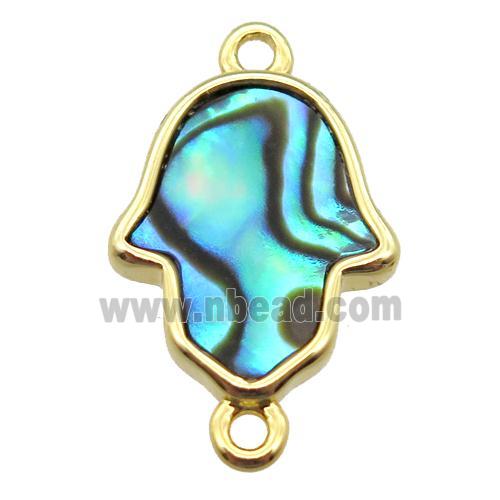 Abalone Shell hamsahand connector, gold plated