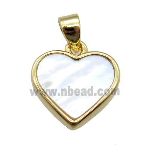 white Pearlized Shell heart pendant, gold plated
