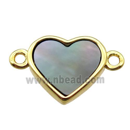 gray abalone shell heart connector, gold plated