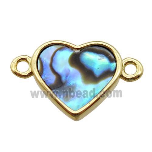 abalone shell heart connector, gold plated