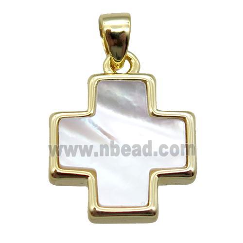 white Pearlized Shell cross pendant, gold plated