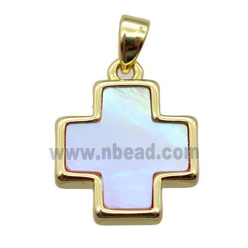 abalone shell cross pendant, gold plated