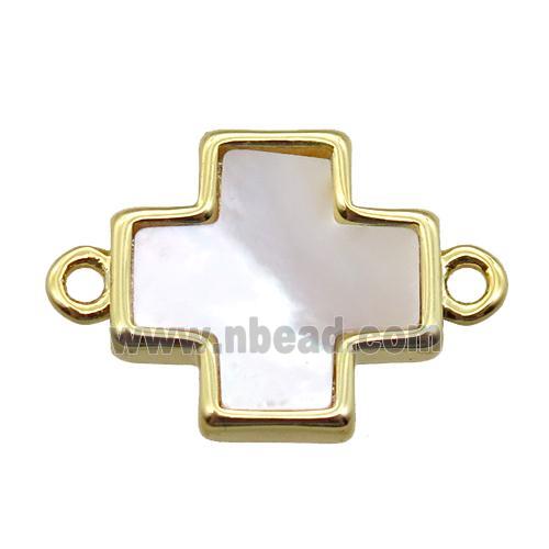 white Pearlized Shell cross connector, gold plated