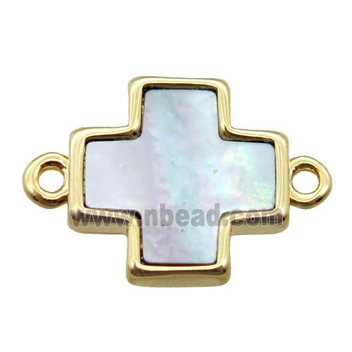 gray abalone shell cross connector, gold plated