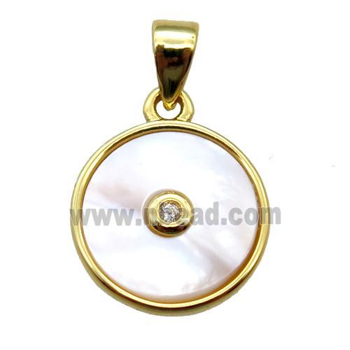 white Pearlized Shell circle pendant, gold plated