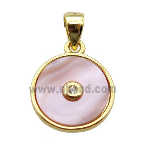 pink queen shell circle pendant, gold plated