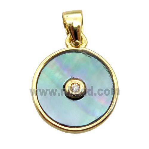 gray abalone shell circle pendant, gold plated