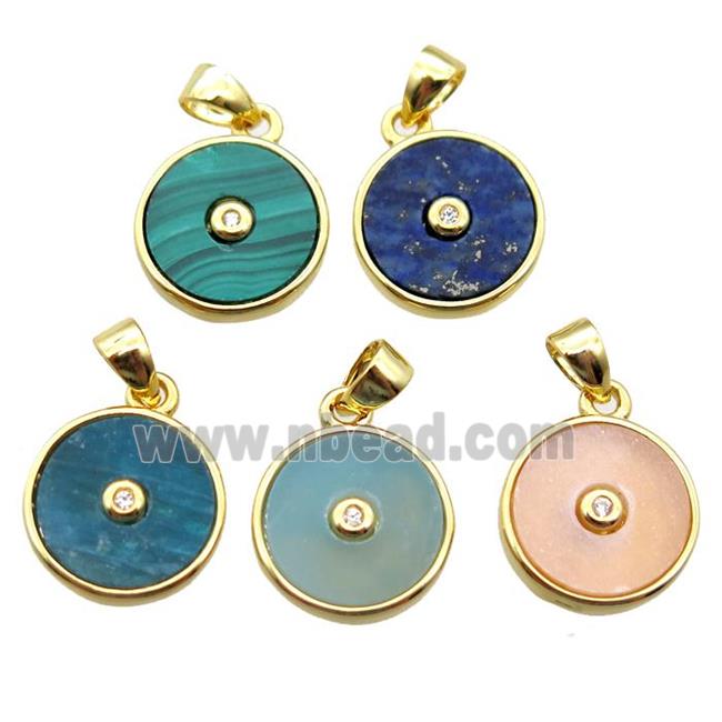 mixed Gemstone circle pendant, gold plated