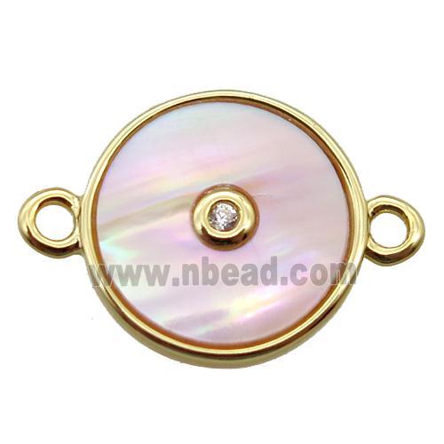 pink queen shell circle connector, gold plated