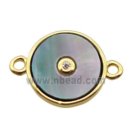 gray abalone shell circle connector, gold plated