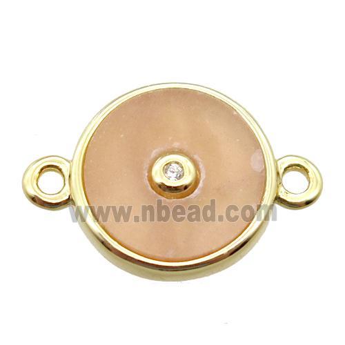 peach sunstone circle connector, gold plated