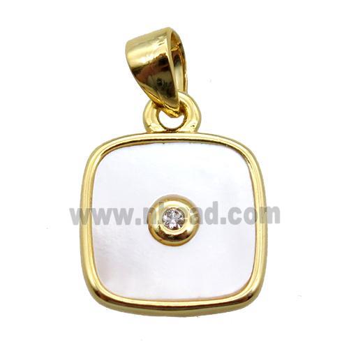 white Pearlized Shell square pendant, gold plated