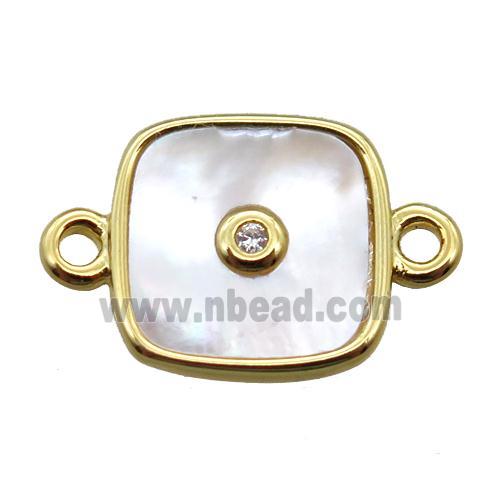 white Pearlized Shell square connector, gold plated