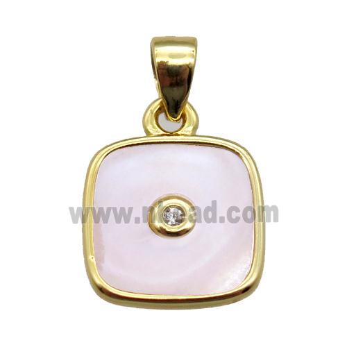 pink Queen Shell square pendant, gold plated