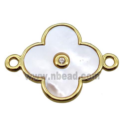 white Pearlized Shell clover connector, gold plated