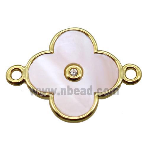 pink Queen Shell clover connector, gold plated
