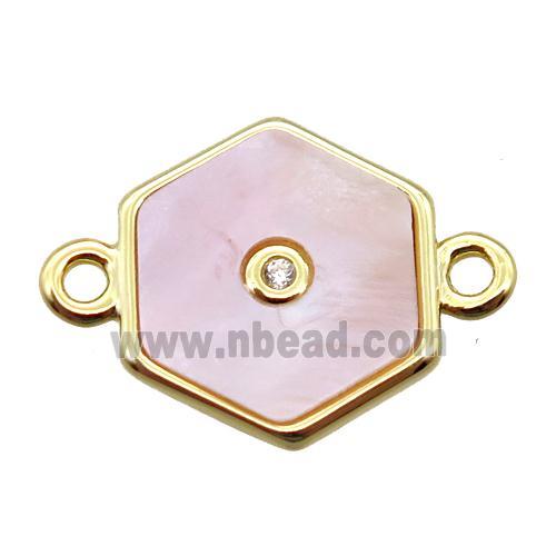 pink Queen Shell hexagon connector, gold plated