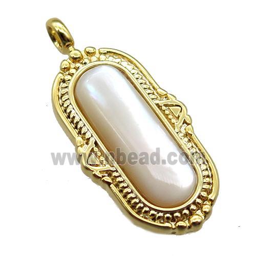 white Pearlized Shell oval pendant, gold plated