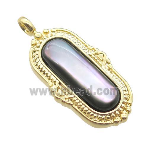 black Abalone Shell oval pendant, gold plated