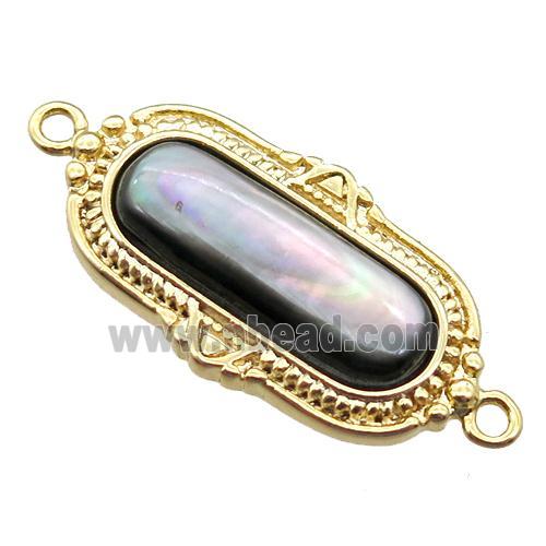 black Abalone Shell oval connector, gold plated
