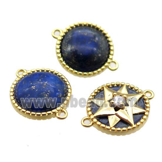 blue Lapis lazuli circle connector, gold plated