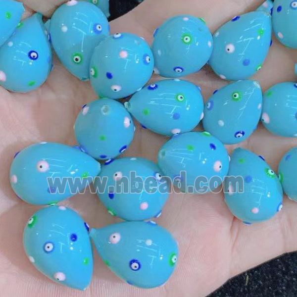 blue Pearlized Shell teardrop beads with evil eye