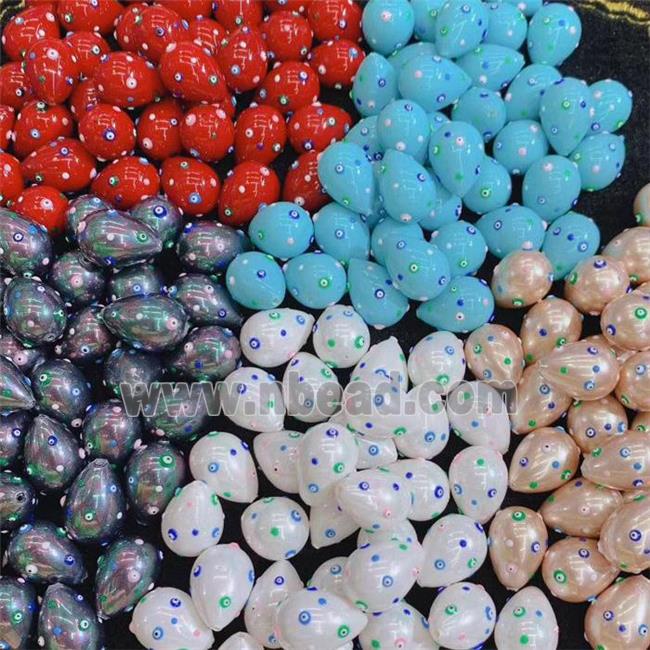 Pearlized Shell teardrop beads with evil eye, mixed color