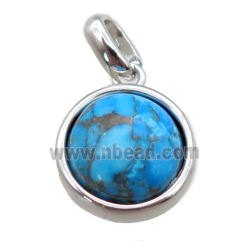 blue Turquoise pendant, platinum plated