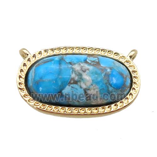 blue Turquoise pendant with 2loops, oval, gold plated