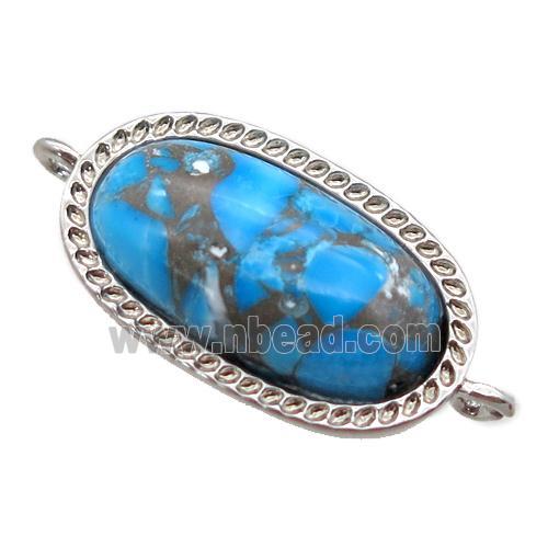 blue Turquoise connector, oval, platinum plated