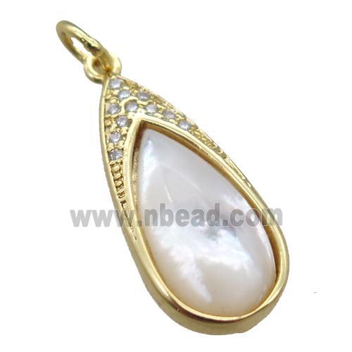 white Pearlized Shell pendant, teardrop, gold plated