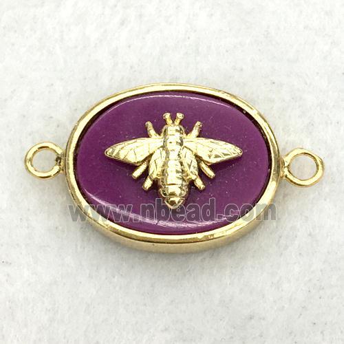 purple jade oval connector with honeybee
