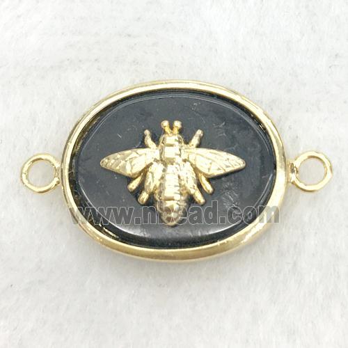 black onyx oval connector with honeybee