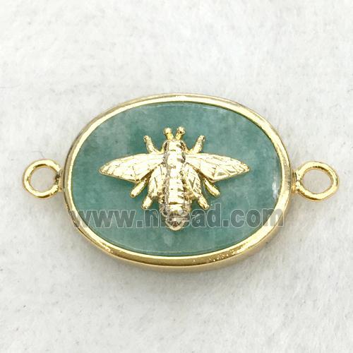 green amazonite oval connector with honeybee