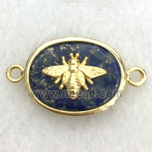 blue lapis oval connector with honeybee charm