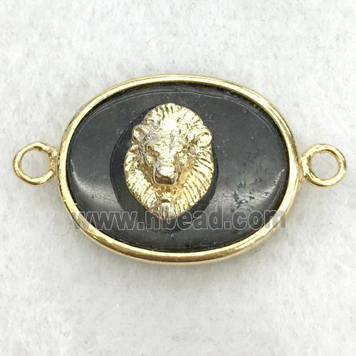 black onyx oval connector with lionhead