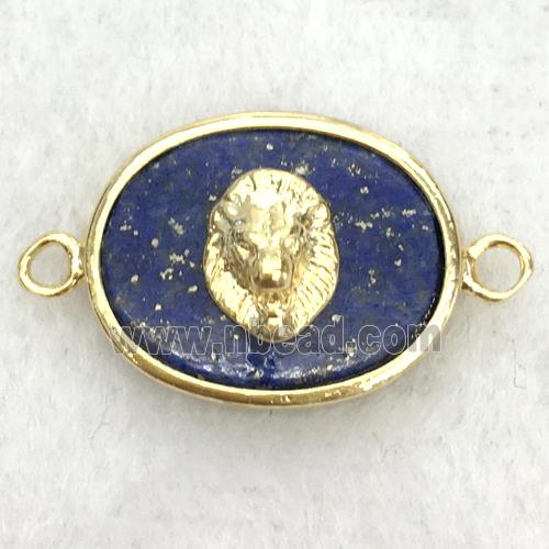 blue lapis oval connector with lionhead