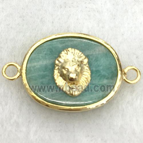 green amazonite oval connector with lionhead
