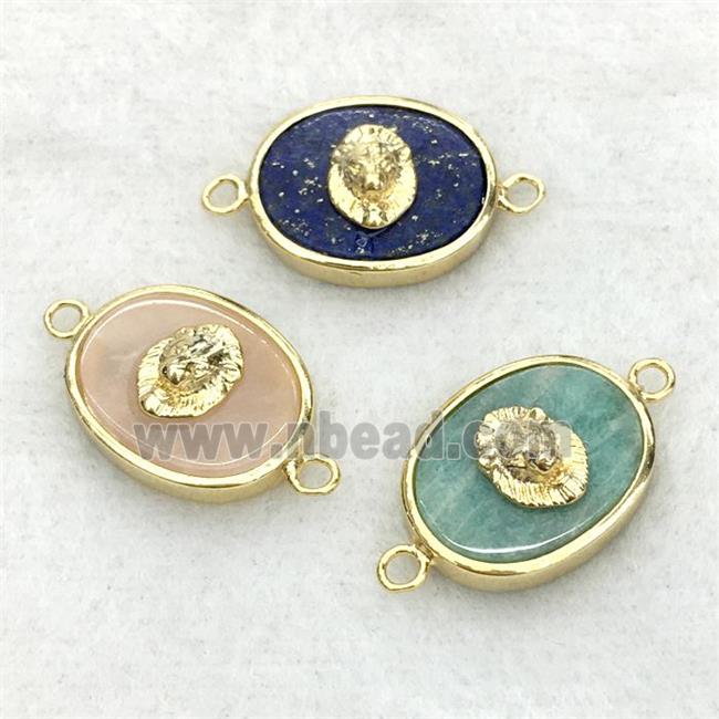 mixed gemstone oval connector with lionhead