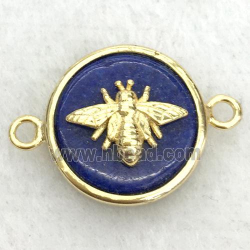 blue lapis circle connector with honeybee