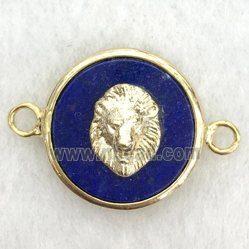 blue lapis circle connector with lionhead