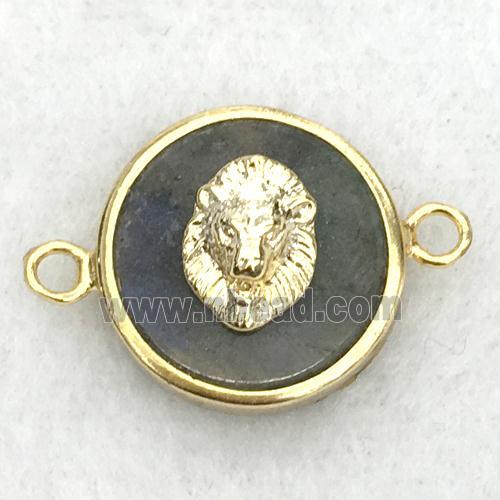 Labradorite circle connector with lionhead