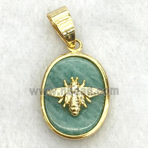 green Amazonite oval pendant with honeybee