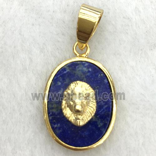 blue lapis oval pendant with lionhead