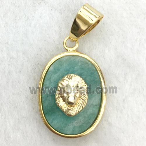 green amazonite oval pendant with lionhead