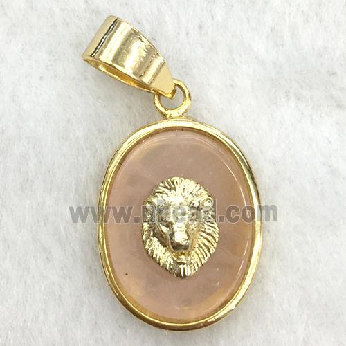 peach sunstone oval pendant with lionhead