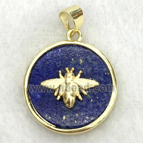 blue lapis circle pendant with honeybee