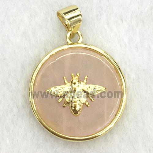 peach sunstone circle pendant with honeybee