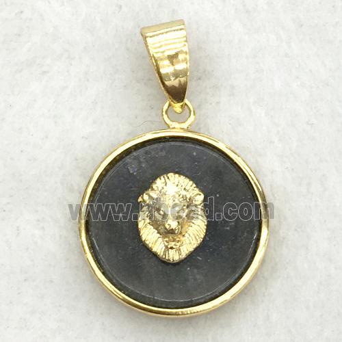 labradorite circle pendant with lionhead