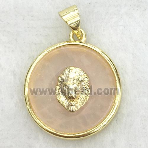 peach sunstone circle pendant with lionhead